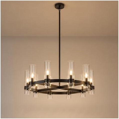 32 Inch Black Cross Wagon Wheel Chandelier with Glass Shades, 10 Lights X-Frame Farmhouse Chandelier, Modern Rustic Pendant Light for Dining Room, Kitchen Island, Entryway by AEULYTIR