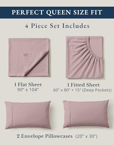 LANE LINEN Queen Sheet Set 100% Organic Cotton Soft 4pc Percale - Lilac - Image 4