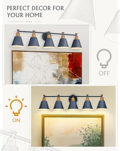 FEMILA 5 Light Bathroom Vanity Light, 37.4" Bathroom Lighting Fixtures Over Mirror, Blue Finish, E26 Base, 4FG59B-5W Blue - Image 6