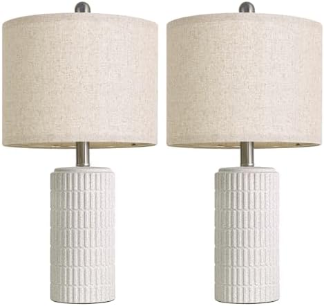 PoKat 20.75" Stone-Like Farmhouse Ceramic Table Lamps Set of 2 for Bedroom, White Bedside Lamps for Night Stands, Matte-Textured Decor Nightstand Table Lamps for Living Room End Table White - Image 5