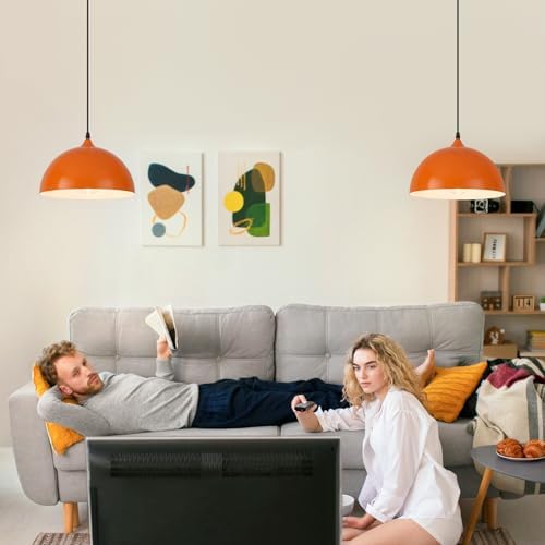 Orange Kitchen Pendant Lights,11.8inches 2 Packs Pendant Light, Farmhouse Pendant Light, Pendant Lights Kitchen Island for Living Room, Bedroom, Dinning Room - Image 3