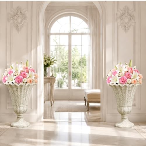 NicBex 24" Tall Urn Planters for Outdoor Plants Set of 2 - Beige Petal - Image 5