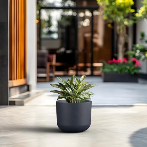 Kante Accent Round Capsule Charcoal Concrete Planter 11" Dia, Outdoor - Image 3