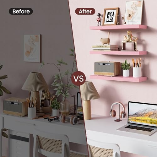 BAYKA Pink Floating Shelves 15.7in, Set of 3, Wall Mounted for Wall Decor - Image 5