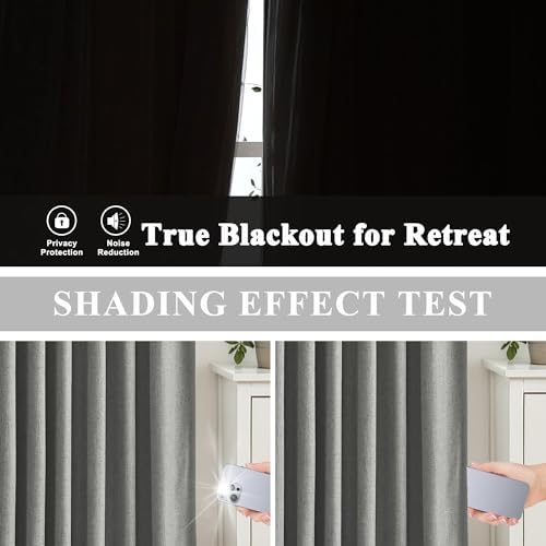 Vision Home Pinch Pleated Dark Grey Blackout Curtains 95 inch Linen Blended Room Darkening Drapes with Thermal Insulation & Back Tab Hooks for Bedroom Living Room, 40" Wx95 L 2 Panels - Image 4