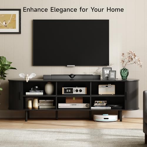 ONBRILL 70.8" TV Stand with Power Outlet & Storage for TVs up to 75", Black - Image 3