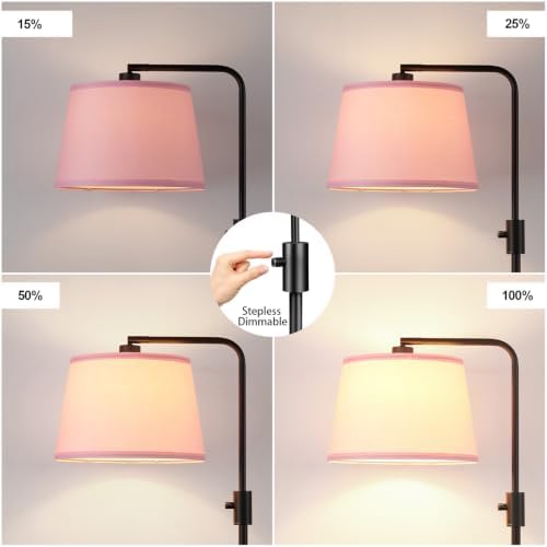 【Upgraded】 Dimmable Floor Lamp, 1000 Lumens LED Edison Bulb Included, Arc Black Floor Lamps for Living Room Modern Standing Lamp with Pink Shade, Tall Lamps for Living Room Bedroom Office Dining Room - Image 3