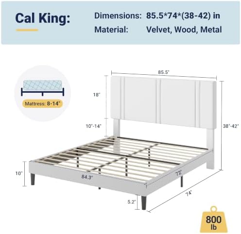 Allewie Cal King Platform Bed Frame with Velvet Upholstered Headboard - Image 2