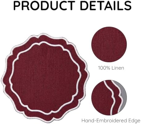 Linen Coasters for Drinks, Set of 6, 4.5 inch, Cinnabar - Image 4