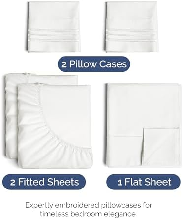 Split King Size 5 Piece Sheet Set - Breathable & Cooling - Antique White - Image 2