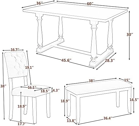 Harper & Bright Designs 6-Piece Dining Table and Chair Set with Special-Shaped Legs and Foam-Covered Seat Backs&Cushions for Dining Room (Espresso) - Image 3