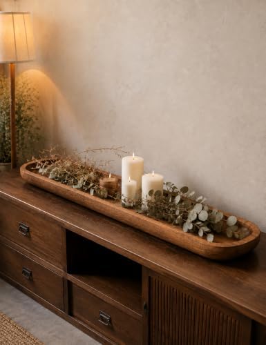 40 Inch Decorative Wooden Dough Bowl, Wooden Bowls, Large Long Hand Carved Rustic Bread Key Bowl, Wooden Tray, Dough Bowls for Decor, Decorative Bowl for Living Room Dining Room Kitchen Table - Image 6