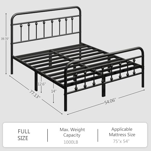 zunatu Full Size Metal Bed Frame, Victorian Style Headboard and Footboard - Image 2