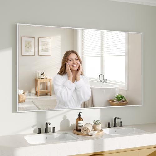 Koonmi White Rectangle Wall Mirror, 30x55 Inch Bathroom Mirror, Aluminum Frame Vanity Mirror for Entryway, Living Room, Bedroom Bathroom, Hangs Horizontally or Vertically by KOONMI