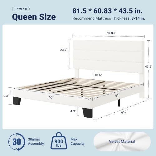 Allewie Queen Size Platform Bed Frame with Velvet Upholstered Headboard - Image 2