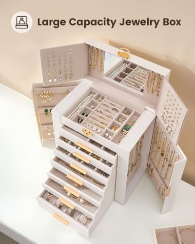 Lolalet Large Jewelry Box, 8-Layer Jewelry Organizer with 7 Drawers -Beige - Image 2
