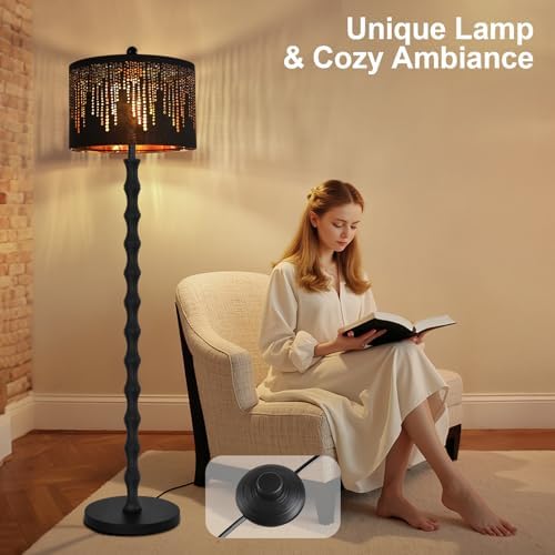AHDWDW Vintage Floor Lamp for Living Room Bedroom,Farmhouse Rustic Floor Lamps,Modern Standing Tall Lamp with Black Unique Lampshade,Gothic Mid Century Iron Floor Lamp for Office Corner Decor - Image 6