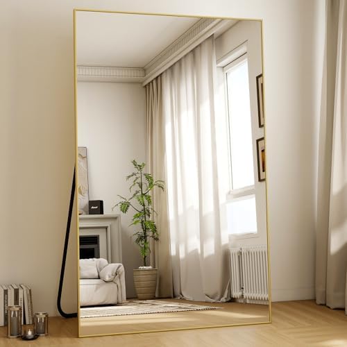 Easly Full Length Mirror with Stand 46"x76" Full Body Mirror Floor Mirror Standing Hanging or Leaning Wall, Wall Mirror with Stand Aluminum Alloy Frame for Living Room Bedroom Cloakroom,Gold - Image 3