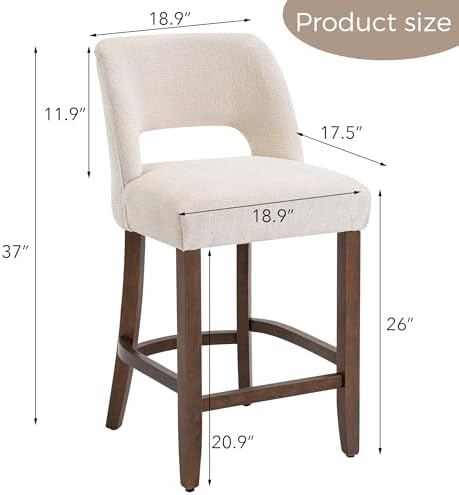 VKNOW Bar Stools Set of 4, 26" Fabric Counter Height Bar Stools, White - Image 2