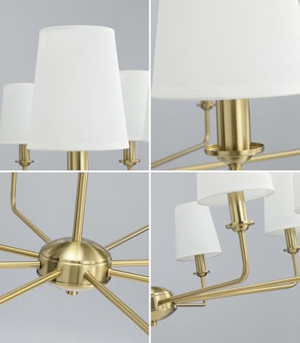 40.5'' 8-Light Brushed Gold Chandelier, E12 Base, White Fabric Shade - Farmhouse & Industrial Style Pendant Light for Dining Room Living Room Bedroom Kitchen - Image 6