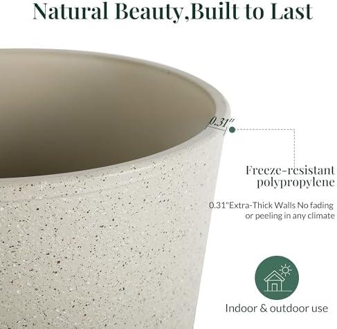 KOL 15 Inch Tall Planters, Beige Plastic Urn Planters, 2 Pack - Image 5