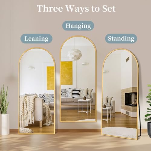 58"x19" Arched Full Length Mirror with Stand,Full Body Floor Mirror - Image 6