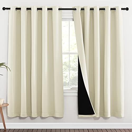 NICETOWN Living Room Completely Shaded Draperies, Privacy Protection & Noise Reducing Ring Top Drapes, Black Lined Insulated Window Treatment Curtain Panels (Beige, 2 Pieces, W70 x L72) - Image 2
