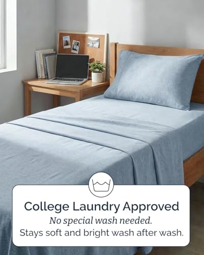 Twin XL 3 Piece Sheet Set - College Dorm Room Essentials - Heathered Blue - Image 6
