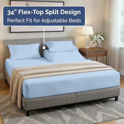 Flex Top Split Head King 4 Piece Sheet Set - Soft & Breathable - Sky Blue - Image 3