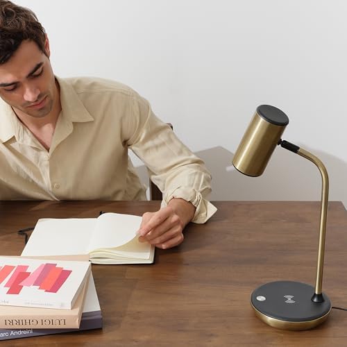 Brightech Ezra Office Desk Lamp – Wireless Charging Pad and Color Temperature Changing Light Options – Living Room or Den Table Light for Art Deco, Mid-Century, Contemporary Décor - Brass - Image 5