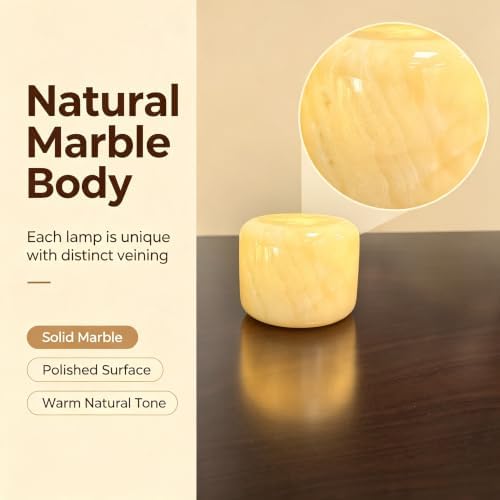 Marble Lamp Luxury Stone Table Lamp Type-C Rechargeable Touch Night Light Small Bedside Lamp Cordless Ambient Light for Home Decor, Bedroom, Living Room & Office (Yellow Jade) - Image 4