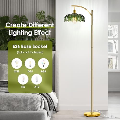 gernehop Gold Floor Lamp for Living Room,Unique Vintage Standing Tall Lamp,Mid Century Modern Floor Lamps Arc Green Glass Floor Lamps for Office Corner - Image 5