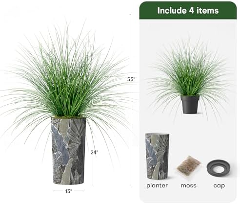 Artificial Tree in Modern Planter, Fake Onion Grass Silk Tree for Indoor and Outdoor Home Decoration - 55" Overall Tall (Plant Pot Plus Tree) - Image 3