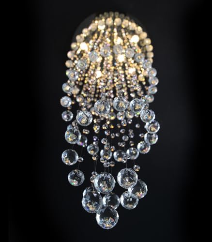 HAIXIANG W24 x H78 Inches Crystal Glam Chandelier Long Light Chandeliers with Dimmable Light Bulbs Gold High Ceiling Pendants Light Fixtures for Foyer Entryway Living Room Stair - Image 3