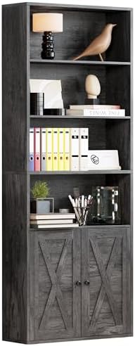 IRONCK Industrial Bookshelves and Bookcases with Doors Floor Standing 6 Shelf Display Storage Shelves 70 in Tall Bookcase for Home Office, Living Room by IRONCK