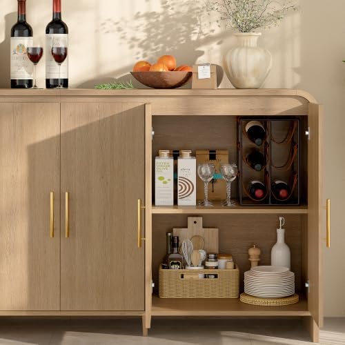 71" Modern Sideboard Buffet Cabinet with Large Storage & 6 Doors, Light Oak - Image 5