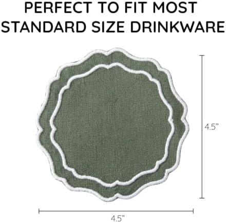 Linen Coasters for Drinks, Set of 6, 4.5 inch, Sage - Image 3