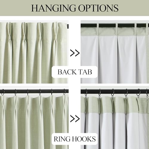Vision Home Soft Green Pinch Pleated Full Blackout Curtains Linen Blended Room Darkening Curtain Panels 90 inch for Living Room Bedroom Thermal Insulated Pinch Pleat Drapes with Hooks 40" Wx90 Lx2 - Image 5