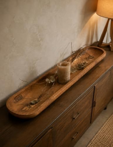 40 Inch Decorative Wooden Dough Bowl, Wooden Bowls, Large Long Hand Carved Rustic Bread Key Bowl, Wooden Tray, Dough Bowls for Decor, Decorative Bowl for Living Room Dining Room Kitchen Table - Image 7