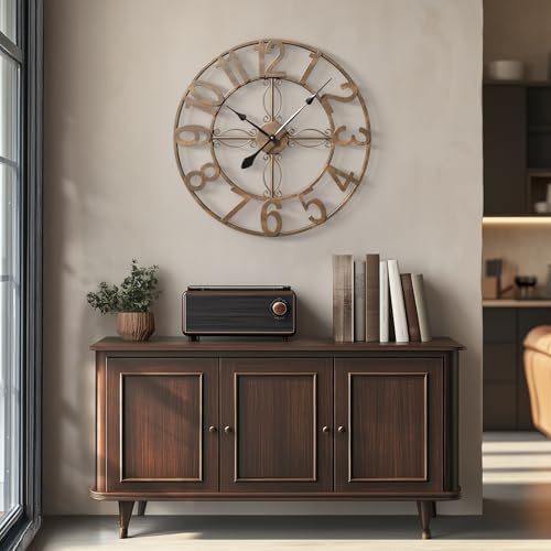 Cuspin 24 Inch Wall Clock Bronze Rustic Decorative, Large Metal Wall Clock - Image 2