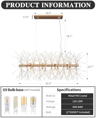 Modern 35.4" Modern Gold Crystal Firework Chandelier, 12-Light Pendant Light Fixture, Rectangle Linear Sputnik Dandelion Chandeliers for Dining Room Kitchen Living Room - Image 6