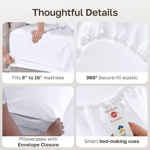 California Design Den 100% Cotton Sateen King Bed Sheet Set, 6 Pcs, White - Image 4