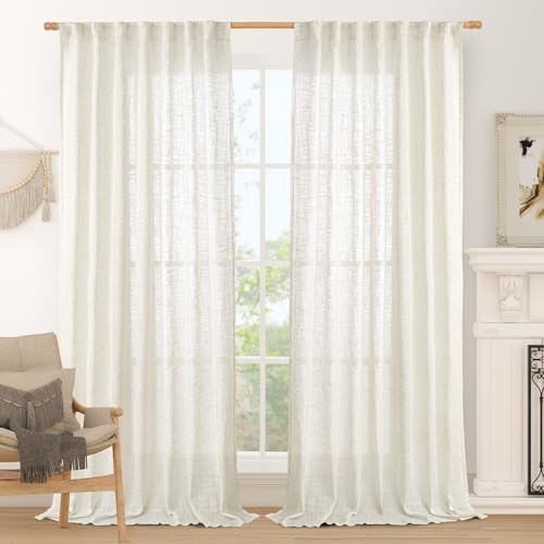 LAMIT Extra Wide Linen Curtains for Bedroom Living Room 60 x 84 Inch by LAMIT