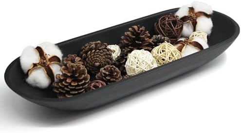 Long Decorative Bowl for Centerpiece, Dough Bowl for home decor 16" Black by LINCHUAN