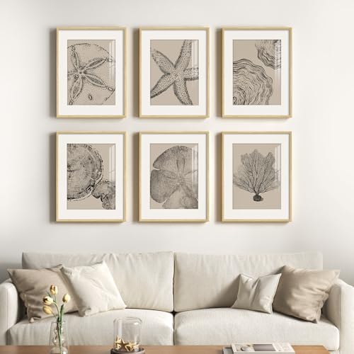 Framed Black and Beige Neutral Abstract Wall Art for Living Room, 6 Piece by Cuspin