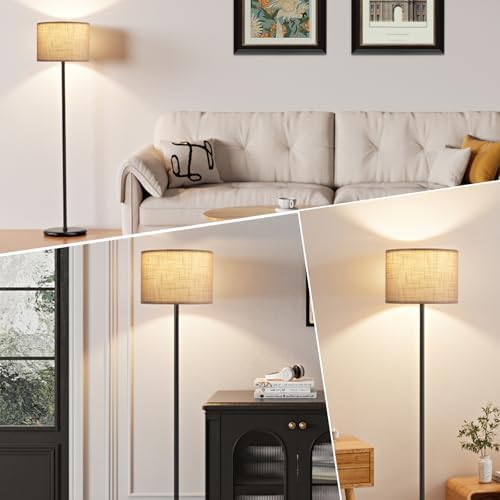 Ambimall 60'' Modern Floor Lamp with Shade, Tall Lamps for Living Room, Bedroom, Office, Dining Room, Linen Grey Shade with Black Pole(Without Bulb) - Image 6