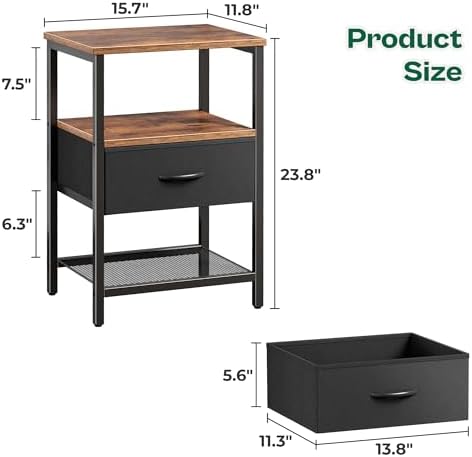 Huuger Nightstand Set of 2, Night Stand with Fabric Drawer, Mesh Shelf - Image 3