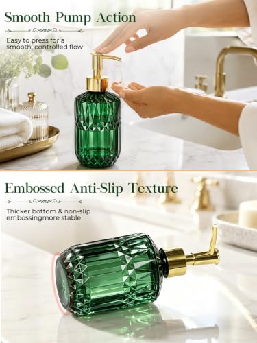 Haturi Dark Green Bathroom Accessories Set, Glass Bathroom Set, 5 Pcs - Image 5