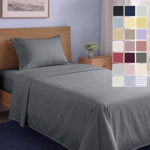 LANE LINEN Twin XL Sheet Set 100% Organic Cotton Cooling Soft - Charcoal by LaneLinen