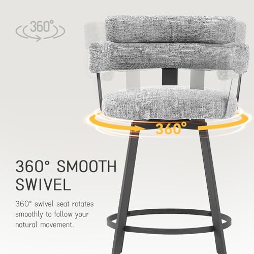 Counter Height Bar Stools with Full Back – Swivel Counter Stools Set of 2 with Linen Padded Back, Metal Footrest, Modern Barstools for Kitchen Counter, Island, Dining Room, Grey 24 inch - Image 4